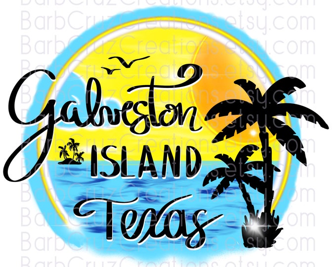 Galveston Island, TX, Texas, Vacation, Vaca, Tropical Airbrush Background, Clipart, sublimation design, digital download, tshirt design