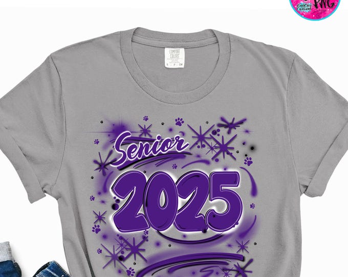 Senior 2025 Airbrush Purple, Sublimation Design, Digital Download, Graffiti Art, png, Heat Transfer, High School Senior, College Senior