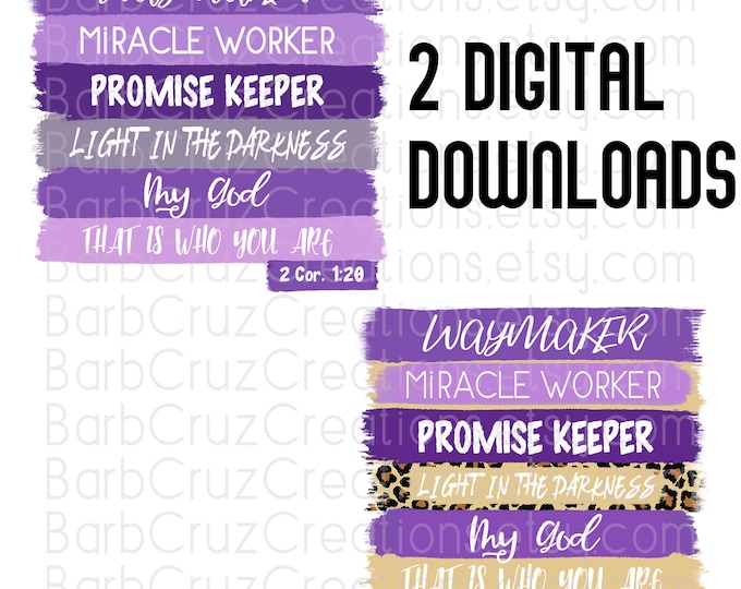 Waymaker, Way Maker, Promise Keeper, Waymaker purple with white words, leopard print, png, digital downloads, sublimation designs, clip art