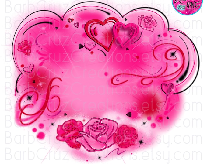 airbrush png, airbrush background png, pink hearts, red hearts, roses, airbrush template, digital, sublimation, love, retro, 90's vintage