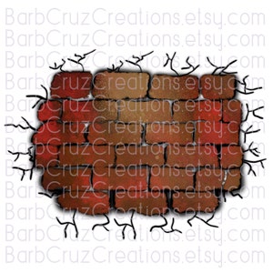 May include: A red brick wall with cracks running through it. The cracks are black and look like roots growing from the wall.