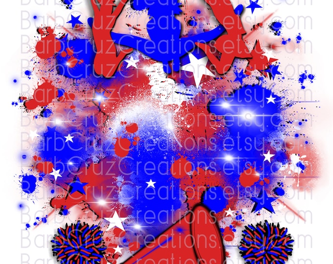 Airbrush png, Cheerleader, designs, Cheer Team shirt, Sports Team, Airbrush, Cheer Airbrush, Sublimation, red, blue, white, Star Burst