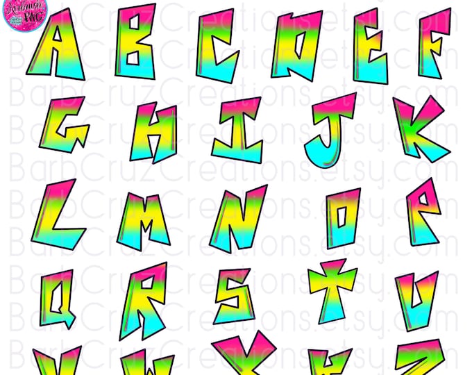 Airbrush Font, Graffiti Letters, 90's style letters,  png letter images, Alphabet Font images, Sublimation, Letter Image, Capital Letters