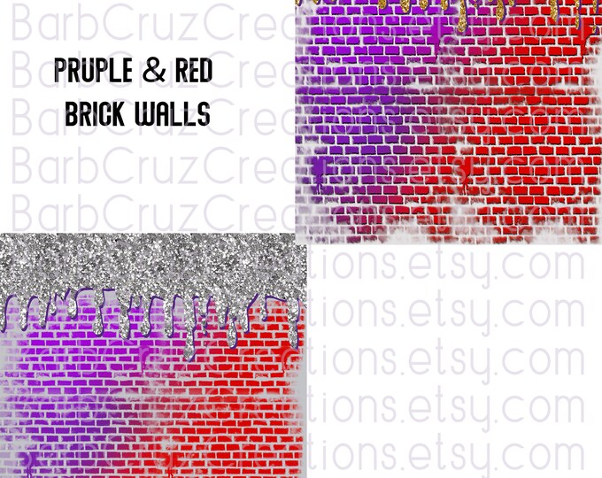 Airbrush Red & Purple Brick Wall Set, Tumbler,Background, Griffiti, png, sublimation designs, digital backdrop, Silver Glitter Gold Glitter