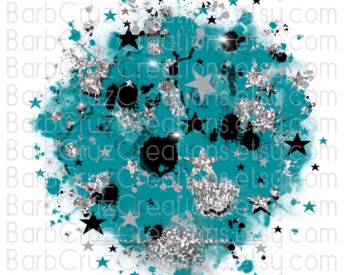 Airbrush png, Teal Star Burst, Digital Airbrush, sublimation designs, shirt transfer, sports, silver glitter, graffiti hip hop, Dance, 90's