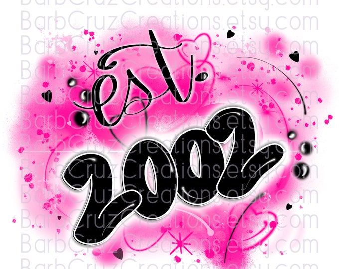 est 2002, Pink hearts, Splatter paint design, Airbrush, Sublimation Design, png & jpg, established year, 2002, birthday, anniversary