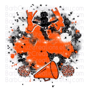 Cheerleader, designs, Cheer Shirt png, Cheer Team shirt, Sports Team Airbrush, Airbrush png, Cheer Airbrush, Sublimation, orange, black