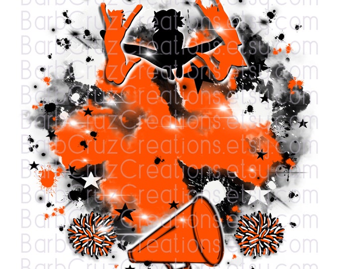 Cheerleader, designs, Cheer Shirt png, Cheer Team shirt, Sports Team Airbrush, Airbrush png, Cheer Airbrush, Sublimation, orange, black