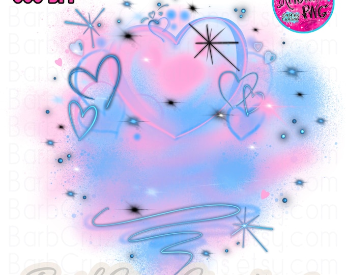 90s Pink Blue Hearts Airbrush PNG Digital Download Retro 2000s Vintage Y2K Design, baby girl,  sublimation, vintage graffiti art Set of 2