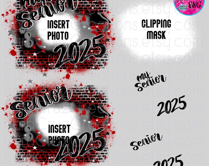 Airbrush png, Grad, Graduate, Senior 2025, Add your photo, Class of, Sublimation, DTF Graffiti Design, High School, College, Red Brick Wall
