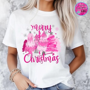 Vintage Retro Boho Pink Brush Stroke Hand Drawn Christmas Trees png, Vintage Merry Christmas, Pink Trees, Holidays, Sublimation, DTF, DTG