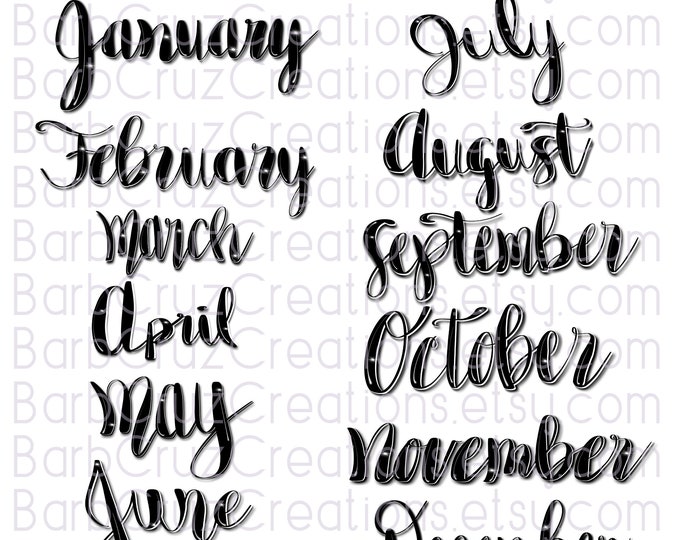 Months, Months of the Year, Graffiti Letters, Cursive Airbrush, Airbrush images, Sublimation Design, Digital Download, png, bundle