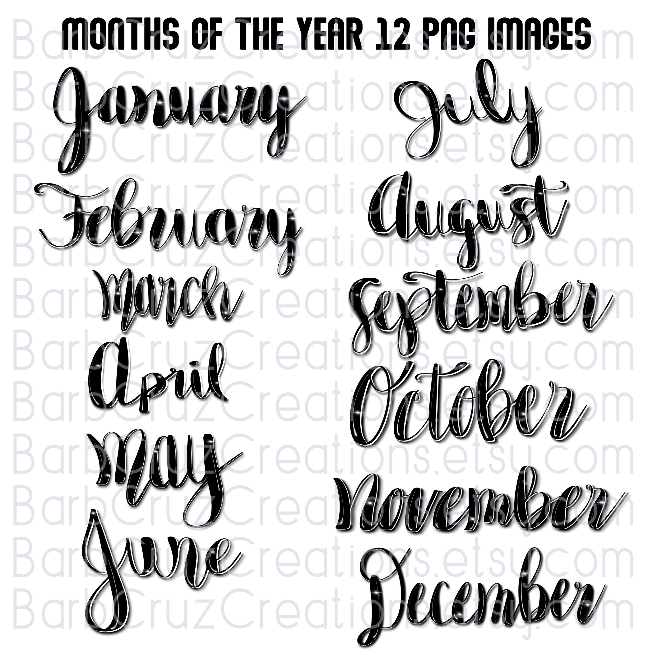 Months, Months of the Year, Graffiti Letters, Cursive Airbrush