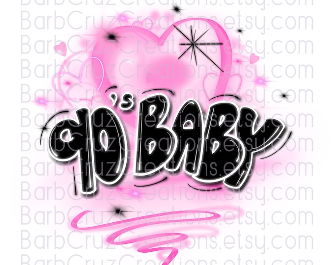 airbrushed png, heart 90's baby girl, baby, girl, pink heart, sublimation, hip hop graffiti, clipart, digital airbrush, 1990, Valentines Day