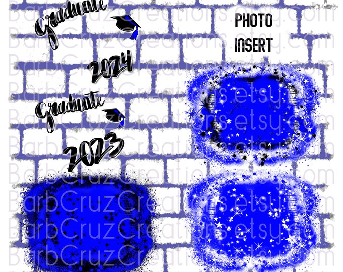 Airbrush Graduate 2024 & 2023, Add your photo, Class of 2024, PNG, Sublimation Designs, Graffiti, High School, College, rectangular, blue