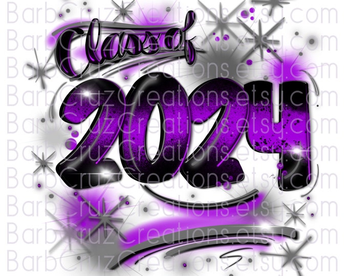 Class of 2024, 2023 purple airbrush, Senior Digital Image for png Sublimation Design. Graduate  high, school, university, or college
