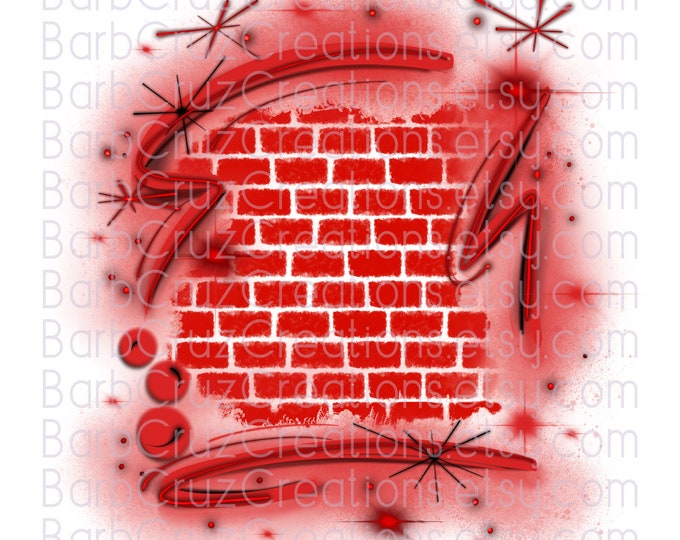 Airbrush png, Brick Wall, Background, Digital Airbrush, Graffiti Wall, png, retro old school 90’s style backdrop, vintage, sublimation, red