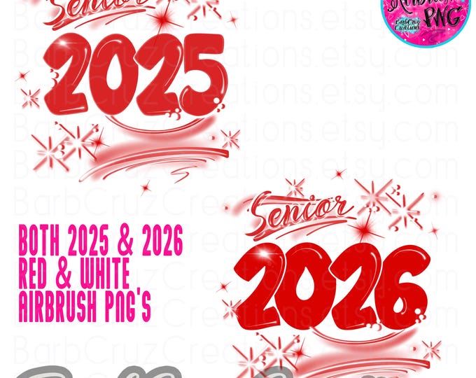 Airbrush png, Senior 2025, 2026, Retro Red, White with transparent background, class of, Graffiti Art, High School, College Senior, Graduate