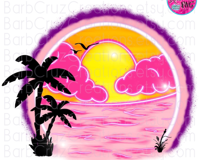 airbrush png, tropical sunset, beach vibes, DTF, sublimation designs, water, ocean, beach sunset, airbrush digital, Vacation shirt png