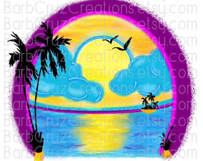 tropical, sunset, sunrise, palm trees, beach, vacation, airbrush, png, sublimation designs, digital downloads, instant download, transparent