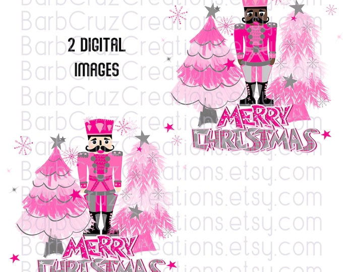 Christmas, Holiday, Retro Nutcracker png, Vintage Merry Christmas Snowflakes, Trees, Custom Shirt, Sublimation Designs, DTF, DTG, pink