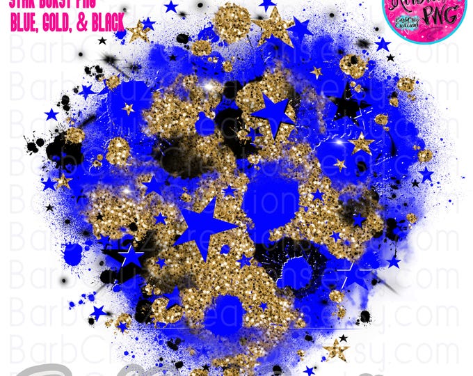 Airbrush digital image star burst background png sublimation designs, shirt transfer sports, team school spirit, backdrop, blue glitter gold