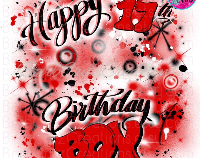 Airbrush png, Birthday Girl, Boy red, black, add age, sublimation, retro birthday Shirt, Backdrop, Party Invitation 90s hip hop old school