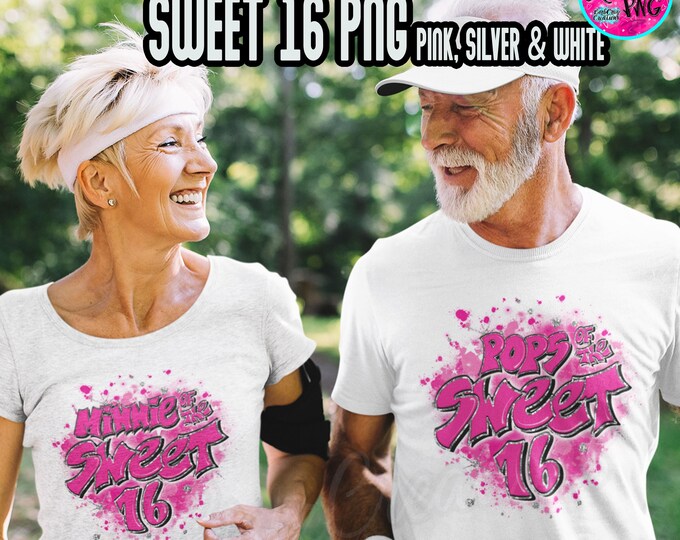 Airbrush png / Sweet 16 Family set / pops / bonus dad / minnie / Sixteen bday / Birthday / Star burst / Sublimation / silver glitter / party