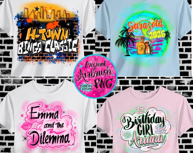 Airbrush Style Bundle of Graffiti Shirts, 4 tshirts, Happy Birthday, It's my Birthday, Custom Shirts, Old School retro Shirt, Y2K