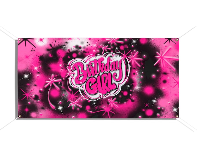 Airbrush Background, Backdrop, Photobooth Airbrush Birthday Girl Pink Sign, Vinyl Banners, Decorations, Birthday Banner, Party Sign