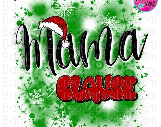 Airbrush png, Mama Claus, Green & Red Airbrush, snowflakes, digital airbrush, Holidays, Merry Christmas, Holiday, Mom, Announcement Shirt
