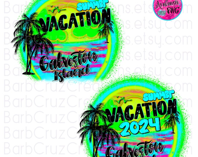 Galveston Island Airbrush png, tropical, sunset, sunrise, palm trees, beach, vacation, DTF, Sublimation designs, ocean neon, Spray Paint