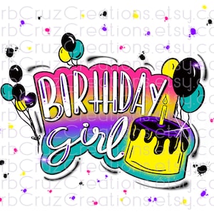 Aérographe png, anniversaire fille, coloré, conception de chemise de fête d'anniversaire, conception de sublimation, clipart, célébration, conception d'anniversaire pour invitation