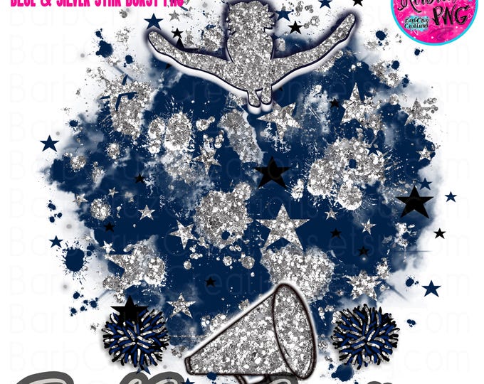 Airbrush png, Cheer, Navy Blue, Black, Silver, Star Burst, Glitter, Background, sublimation designs, Cheerleader, Team Spirit, Squad