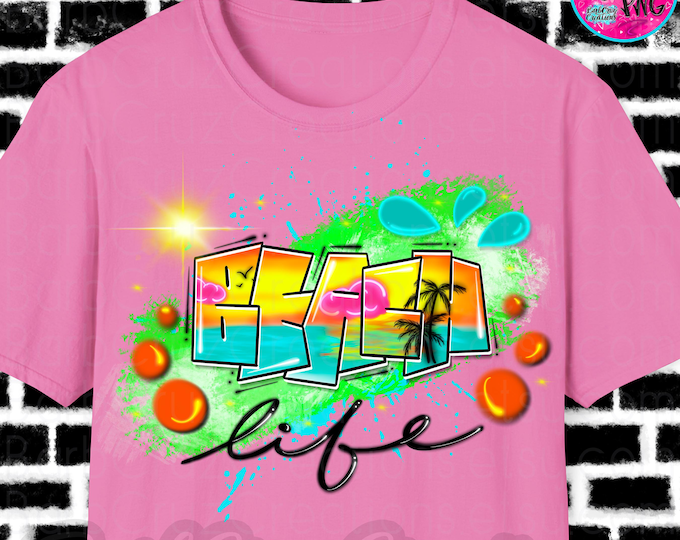 Beach Life Airbrush PNG, Tropical Sunrise Sunset Clipart (Digital Download) Ocean, Tropical Beach Airbrush Apparel Design, Y2K Graffiti