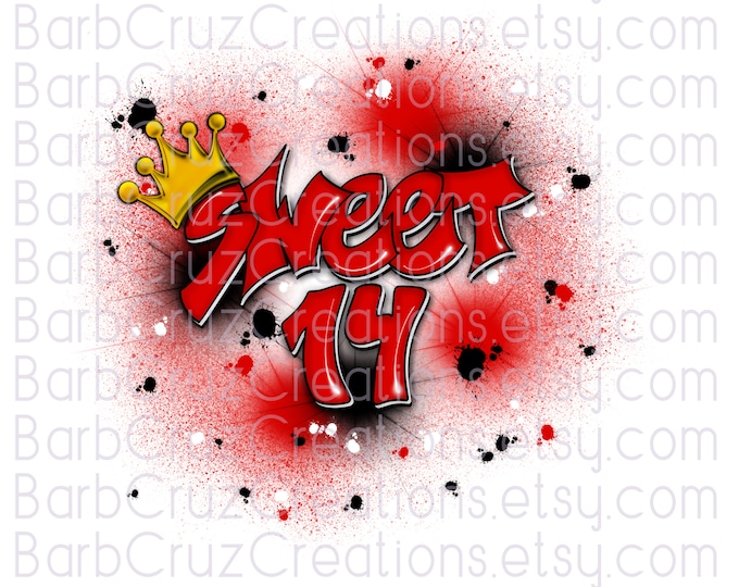 airbrush png, Sweet 14, 14th, red, bday, crown, Birthday, Airbrush Designs, Graffiti Designs, Sublimation, png, clipart, Digital Airbrush