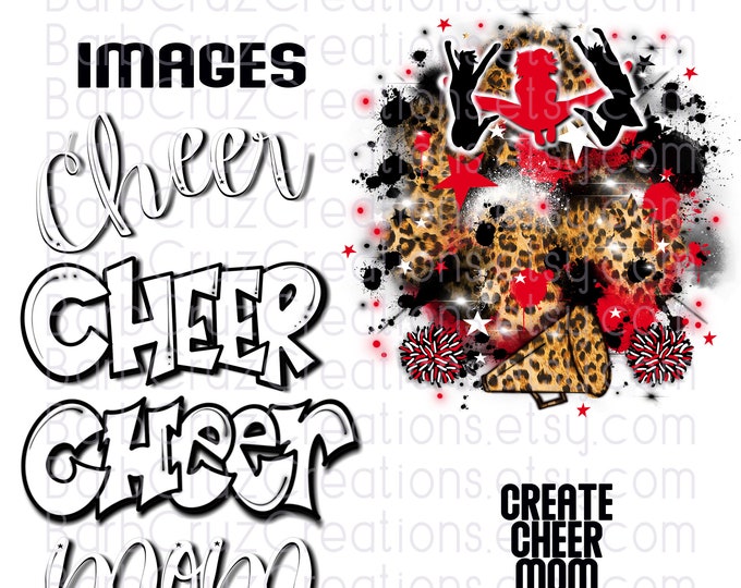 Leopard Print, Cheer, mom, Cheerleader, designs, Cheer Shirt png, Cheer Team shirt, Sports Team Airbrush, Airbrush, Sublimation Design, red