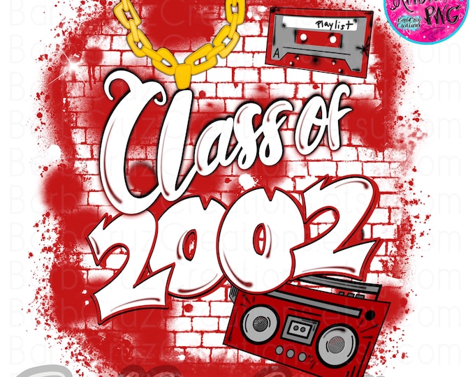 Airbrush png, Class of 2002, 2000's, Red, High School Reunion, 80's vibes, 90's, graffiti art, digital airbrush, sublimation png, vintage