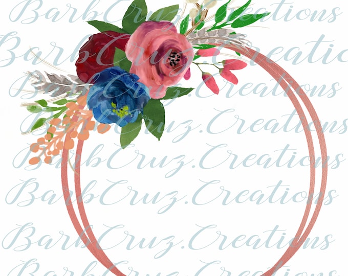 Modern Floral Rose Gold Wreath, PNG, Clipart, Clip Art, instant digital download, watercolor floral wreath, sublimation design