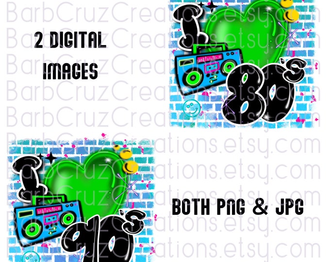 airbrush png, Background, 80's, 90's, boom box, graffiti, sublimation transfers, brick wall, hip hop, Backdrop, i love 80s, dtf, dtg