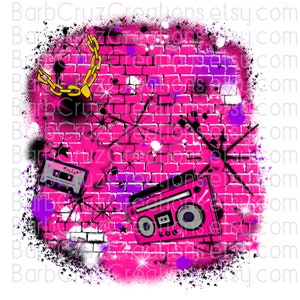 Airbrush png, Hip Hop Dance, 90&#39;s, Background, Pink Brick Wall, sublimation png, digital download, vintage, 80&#39;s girl, 90&#39;s baby, backdrop