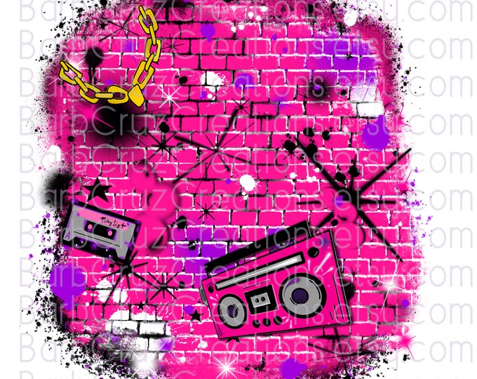 Airbrush png, Hip Hop Dance 90's, Background, Pink Brick Wall, sublimation png, digital download, vintage, 80's girl, 90's baby, backdrop