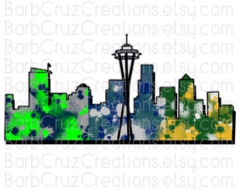 Airbrush png, City of Seattle Skyline, Airbrush Background digital png, sublimation, DTF, City Skyline, tshirt, hip hop, retro graffiti