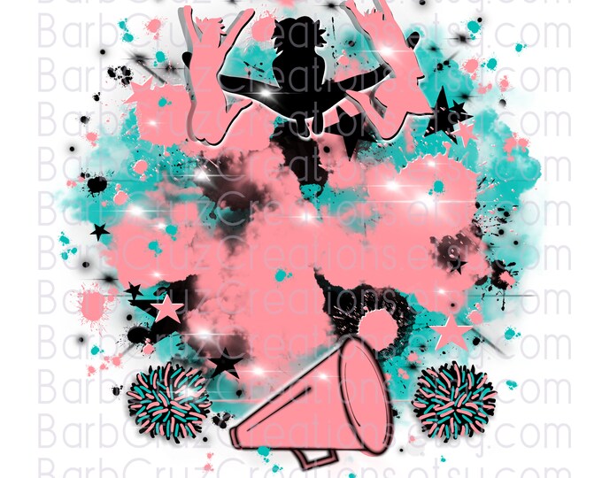 Cheerleader, designs, Cheer Shirt png, Cheer Team shirt, Sports Team Airbrush, Airbrush, Cheer Airbrush, Sublimation Design, pink, mint