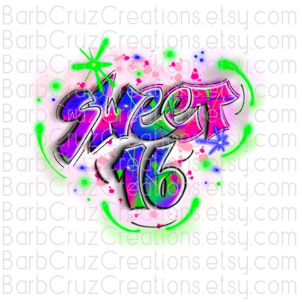 Sweet 16, Sixteen bday, Birthday, Party Invitation, shirt, Airbrush png, Print Design, Sublimation Designs, png, clipart, Digital Downloads,