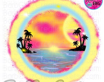 Aerografía PNG, Pastel Tropical, Atardecer, Amanecer, Paraíso, Playa, Océano, diseño de sublimación, descarga digital, clipart, Verano, Vacaciones, dtf