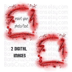 Op de afbeelding: Twee digitale afbeeldingen met rode, witte en zwarte abstracte ontwerpen. Elke afbeelding heeft een ruimte om uw foto of tekst in te voegen. De tekst "insert your photo/text" is in de afbeelding opgenomen.