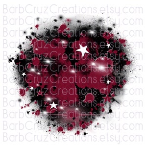 May include: Abstract digital art with a black and burgundy color scheme. The design features splatters, stars, and light flares. The text "BarbCruzCreations.etsy.com" is repeated across the image.