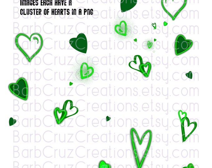 Airbrush Hearts, Love, Couple Design, Green Hearts, Sublimation Designs, Digital Downloads, png, clipart, Airbrush Designs