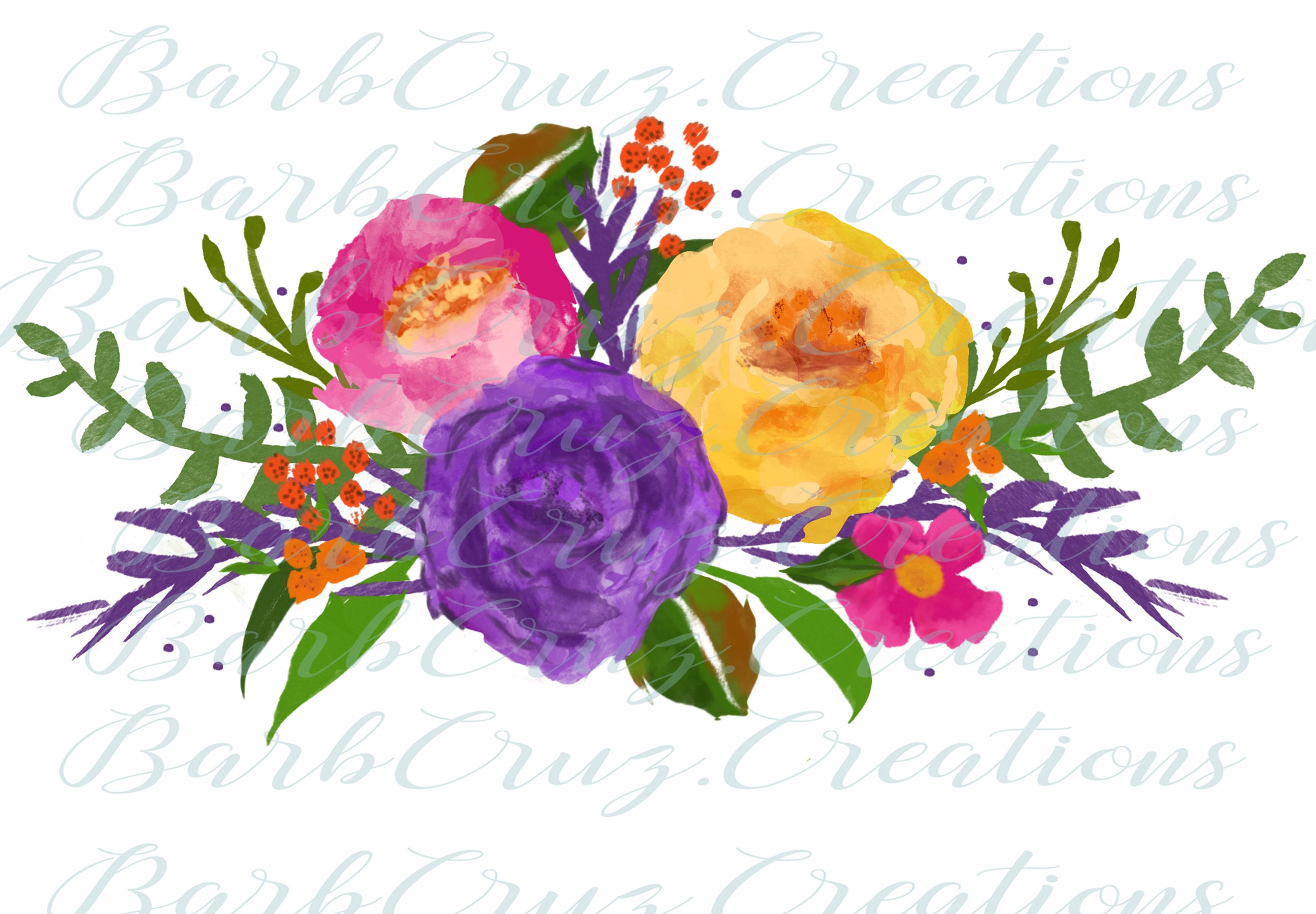 Watercolor Flowers 3 Digital Images Bundle Watercolor Rose Clip Art Png Digital Download Sublimation Design Instant Download Frame